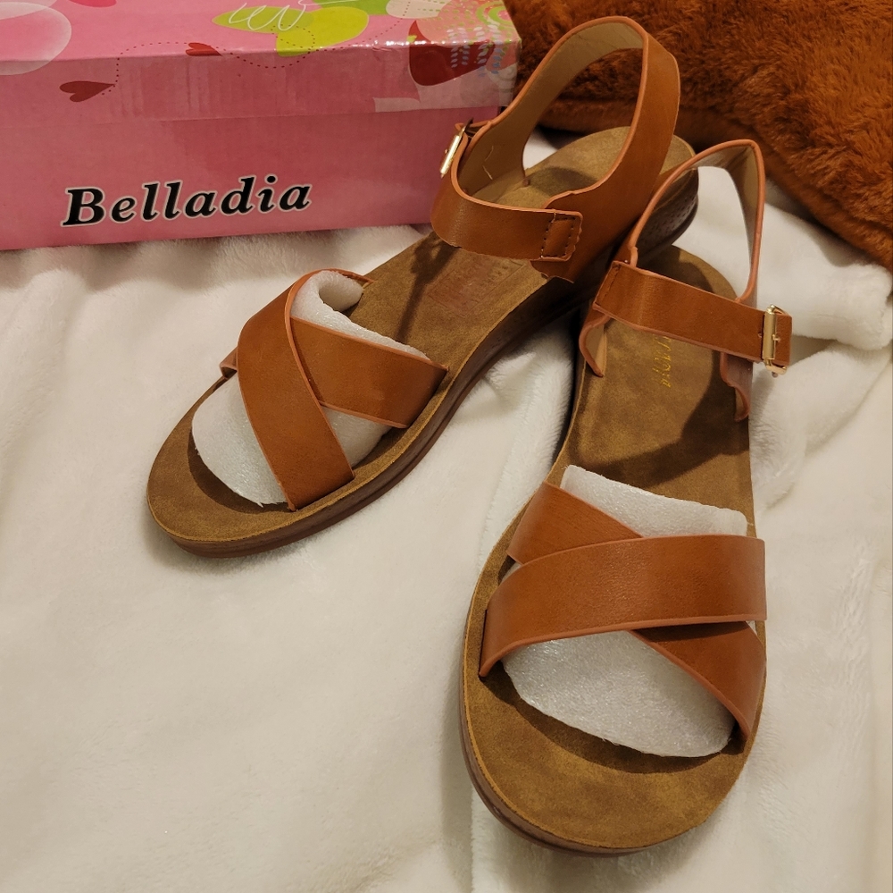 SOBEYO-Belladia Tan Ankle Strap Sandals